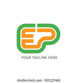 Initial Letter EP Linked Design Logo Green Orange