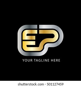 Initial Letter EP Linked Design Logo Silver Gold