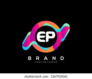 Initial letter EP logo with colorful circle background, letter combination logo design for creative industry, web, business and company. - Vector