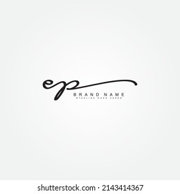 Logo de la carta inicial EP - logotipo de firma manuscrita