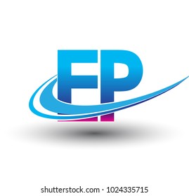 initial letter EP logotype company name colored blue and magenta swoosh design. vector logo for business and company identity.