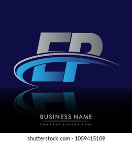 initial letter EP logotype company name colored blue and grey swoosh design. vector logo for business and company identity.