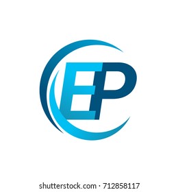 initial letter EP logotype company name blue circle and swoosh design. vector logo for business and company identity.