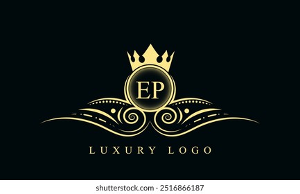 Initial letter EP luxury logo design. EP Luxurious Royal golden Logo design