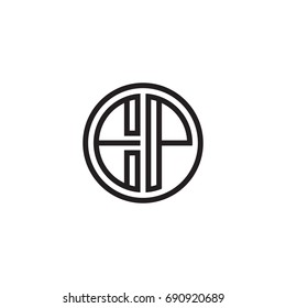 Initial letter EP, minimalist line art monogram circle logo, black color