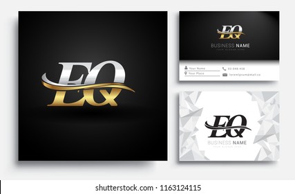 initial letter EQ logotype company name colored gold and silver swoosh design. Vector sets for business identity on white background.