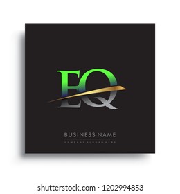 initial letter EQ logotype company name colored green and gold swoosh design. vector logo for business and company