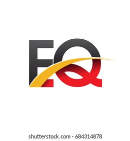 initial letter EQ logotype company name colored red, black and yellow swoosh design. isolated on white background.
