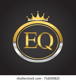 initial letter EQ logotype company name with oval shape and crown, gold and silver color. vector logo for business and company identity.