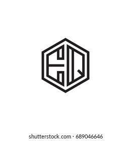 Initial letter EQ, minimalist line art monogram hexagon logo, black color