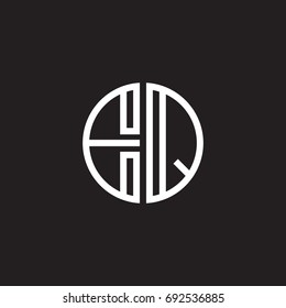 Initial letter EQ, minimalist line art monogram circle shape logo, white color on black background