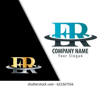 Initial Letter ER FR With Overlapping Swoosh Circle Logo