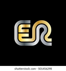Initial Letter ER Linked Design Logo Silver Gold