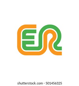 Initial Letter ER Linked Design Logo Orange Green