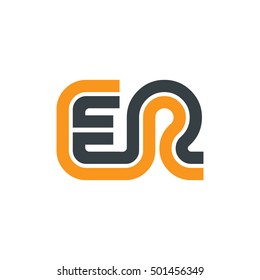 Initial Letter ER Linked Design Logo Orange Black