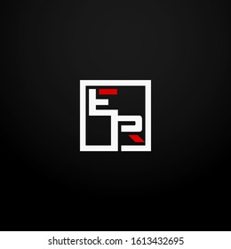 Initial letter ER linked square logo white and red color. Corporate identity design template element. Industry, finance, bank logotype. Square group, technology interaction, network integrate concept.