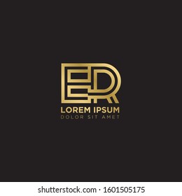 Initial Letter ER linked uppercase overlap modern gold logo vector design template. Suitable for business, consulting group company.