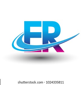 initial letter ER logotype company name colored blue and magenta swoosh design. vector logo for business and company identity.