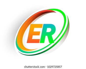 initial letter ER logotype company name colored orange and green circle and swoosh design, modern logo concept. vector logo for business and company identity.