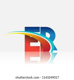 initial letter ER logotype company name colored red and blue and swoosh design. vector logo for business and company identity.
