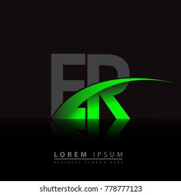 initial letter ER logotype company name colored green and black swoosh design. vector logo for business and company identity.
