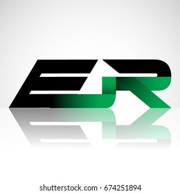 Initial letter ER uppercase modern and simple logo linked green and black colored, isolated in white background. Vector design for company identity.