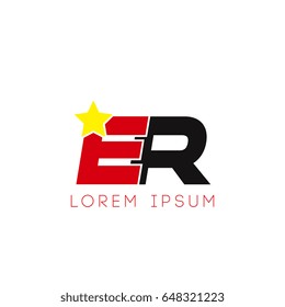 Initial letter er yellow star logo red black