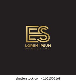 Initial Letter ES linked uppercase overlap modern gold logo vector design template. Suitable for business, consulting group company.