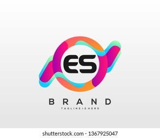 Initial letter ES logo with colorful circle background, letter combination logo design for creative industry, web, business and company. - Vector