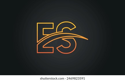 Initial Letter ES Logo Design mit Swoosh. Kreatives und modernes ES Logo Design auf schwarzem Hintergrund.