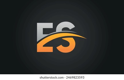 Initial Letter ES Logo Design With Swoosh. Creative And Modern ES Logo Design on Black Background.