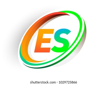 initial letter ES logotype company name colored orange and green circle and swoosh design, modern logo concept. vector logo for business and company identity.