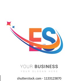 initial letter ES logotype company name colored orange, red and blue swoosh star design. vector logo for business and company identity.