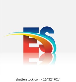 initial letter ES logotype company name colored red and blue and swoosh design. vector logo for business and company identity.
