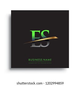 initial letter ES logotype company name colored green and gold swoosh design. vector logo for business and company