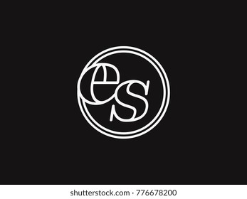 Initial letter es lowercase outline inside the circle logo template white on black background