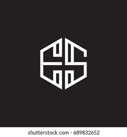 Initial letter ES, minimalist line art monogram hexagon shape logo, white color on black background