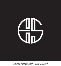 Initial letter ES, minimalist line art monogram circle shape logo, white color on black background