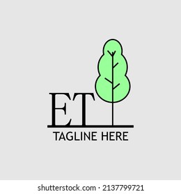 Initial letter ET with green tree logo. Minimal, simple and unique.