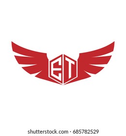 Initial Letter ET Logo, Hexagon Shape with Wings Icon