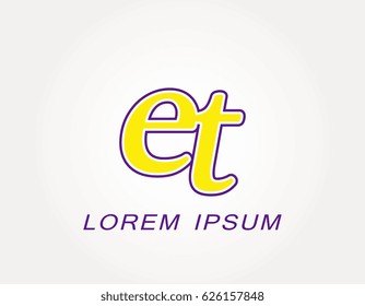 Initial letter et logo. Monogram lowercase italic