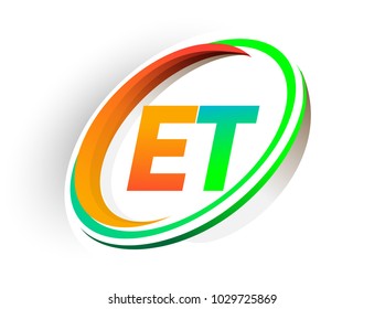 initial letter ET logotype company name colored orange and green circle and swoosh design, modern logo concept. vector logo for business and company identity.