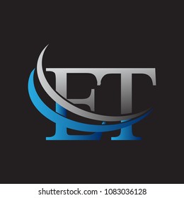 initial letter ET logotype company name colored blue and grey swoosh design. vector logo for business and company identity.