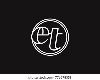 Initial letter et lowercase outline inside the circle logo template white on black background