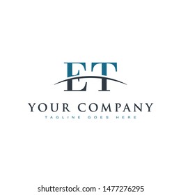 Initial letter ET, overlapping movement swoosh horizon logo company design inspiration in blue and gray color vector