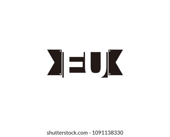 Initial letter eu black ribbon logo design