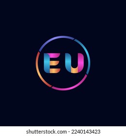 Initial letter EU curve rounded logo, gradient vibrant colorful glossy colors
