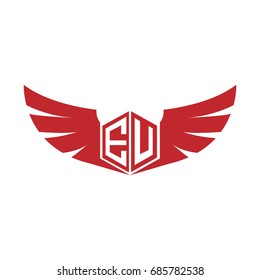 Initial Letter EU EV Logo, Hexagon Shape with Wings Icon