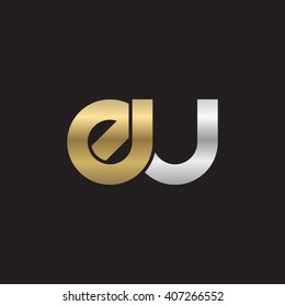initial letter eu linked circle lowercase logo gold silver black background