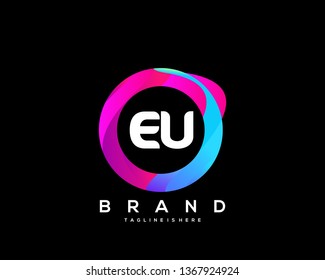Initial letter EU logo with colorful circle background, letter combination logo design for creative industry, web, business and company. - Vector